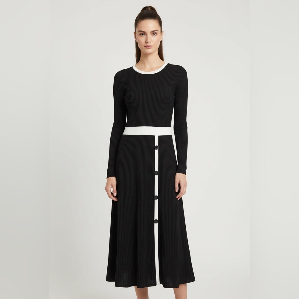 Sandra Darren Black Dress with White Trim